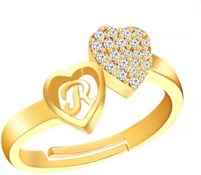 Jewel WORLD R name letter stylish Gold-plated ring for women & girls Alloy, Brass Cubic Zirconia Gold Plated Ring