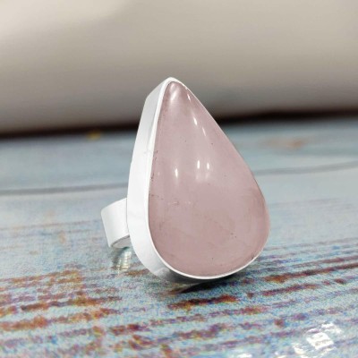 9dzine Rose Quartz Crystal Stone Ring Rose Quartz Drop Shape Crystal Boho Ring ForWomen Alloy, Crystal, Stone Crystal, Quartz Ring