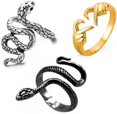 Stylewell Set Of 3 CMB7930 Love Couple Hands Than Heart And Snake/Sarp Thumb Finger Ring Stainless Steel Ring