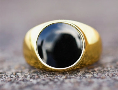 house of common Vedansh Enterprises Stylish Gold Plated Black Onyx Ring Brass Onyx Gold Plated Ring