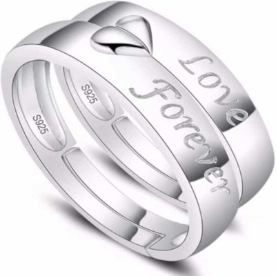 Animated ADJUSTABLE SILVER PLATED COUPLE BAND RING SET Alloy Cubic Zirconia Silver, Rhodium Plated Ring Set