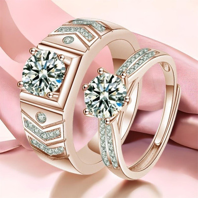 MYKI Vlaentine Pretty Adjustable Love Couple Rings Stainless Steel Cubic Zirconia Gold Plated Ring Set