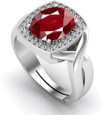 kirti sales 13.25 Ratti Natural Ruby Stone Manik Ring Adjustable Ring for Men & Women Brass Ruby Silver Plated Ring