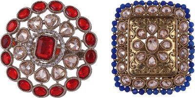 Saloni Fashion Jewellery Gold Plated Set of 2 Combo Brass Adjustable Finger Ring For Women Brass Cubic Zirconia Gold Plated Ring Set