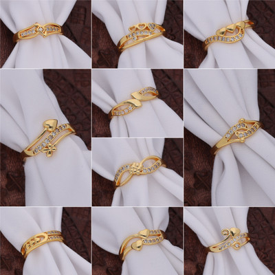 Weroxa Combo of 10 AD Brass Diamond Gold Plated Ring