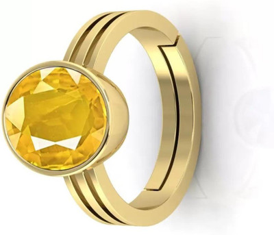 EVERYTHING GEMS 7.25 Ratti 6.75 Carat A+ Quality Natural Yellow Sapphire Pukhraj Stone Brass Sapphire Gold Plated Ring EVERYTHING GEMS 7.25 Ratti 6.75 Carat A+ Quality Natural Yellow Sapphire Pukhraj Stone Brass Sapphire Gold Plated Ring