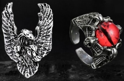Sunshine Creations Trendy Dragon Red Eye Ring And Flying Eagle Ring Combo Pack of 2 Pcs Rings Stainless Steel Silver Plated Ring