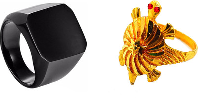 Dynamic Retail Global Set of 2 Rings for Men, Black-Yellow Alloy Ring