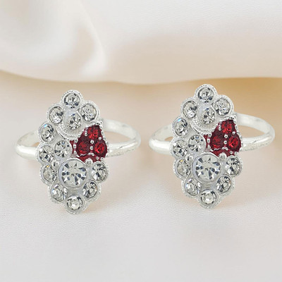 Sahiba Gems Cut Work Band Design Multi Color Stone Toe Rings/Bichiya Sterling Silver Cubic Zirconia Toe Ring