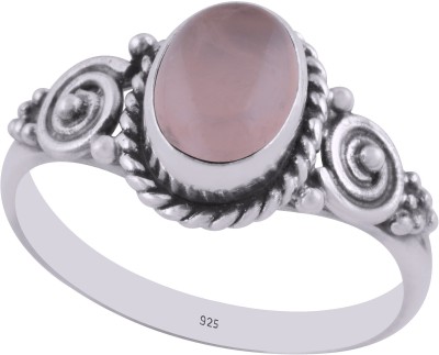 Silverandgem Natural Rose Quartz 6x8mm Cabochon Oval Gemstone 925 Sterling Silver Quartz Ring