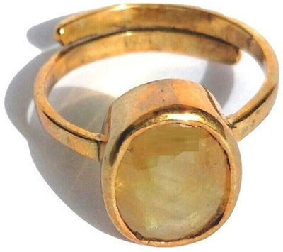 Vanishree World Kundli Gems Certified Yellow Sapphire Natural Gemstone Ring for Women Copper Sapphire Gold Plated Ring