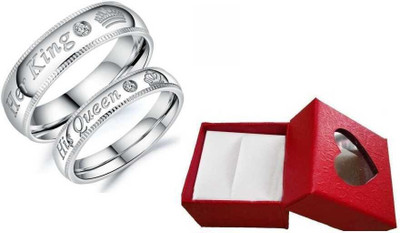 ruby collection AdjustableCoupleRingsComboLoversCrownEngravedKingQueenAmericandiamondValentine Stainless Steel, Brass, Stone, Metal, Copper Cubic Zirconia Silver, Rhodium Plated Ring Set