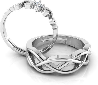 Miss Highness Couple Beautiful Diamond Adjustable Combo Rings – Luxury Gift for Women & Men, Sterling Silver Cubic Zirconia Rhodium Plated Ring Set