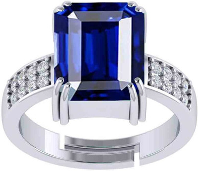 SIDHGEMS Brass Sapphire Silver Plated Ring