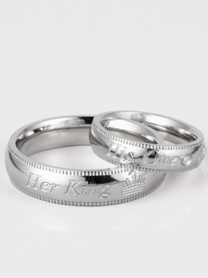 RAPPERSSHOP Set of 2 Silver Plated Sterling Silver Him and Her Finger Rings Alloy Zircon Sterling Silver Plated Ring Set