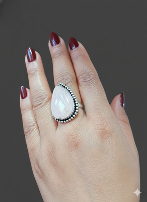 ShrimJewels Shrim Jewels Natural Rose Quartz Adjustable Brass Ring for Men & Women Metal Quartz Black Silver Plated Ring