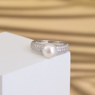 Ornate Jewels Pure 925 Sterling Silver Pearl Ring for Women and Girls Sterling Silver Pearl Rhodium Plated Ring