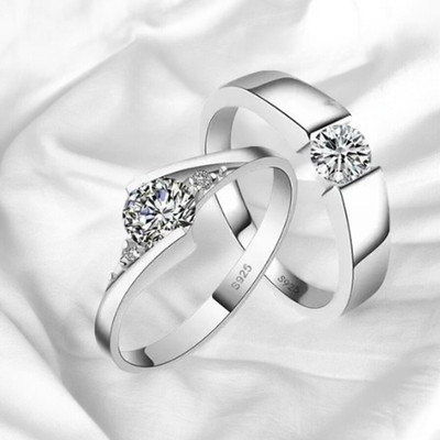 house of common Valentine Gift King & Queen Crystal Adjustable Couple Love s Stainless Steel Ring Set
