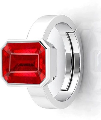 NAVYA GEMS 5.25 Ratti 4.00 Carat Natural Burma Ruby Stone Manik Silver Plated Ring Brass Ruby Silver Plated Ring