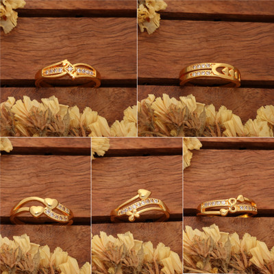 Gigev Combo Of 5 AD Brass Cubic Zirconia Gold Plated Ring Set