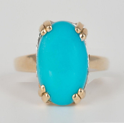 Gemzonite Firoza stone / Turquoise Ring certified and Astrological Purpose for unisex Brass Turquoise Gold Plated Ring