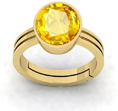 EVERYTHING GEMS 10.25 Ratti 9.67 Carat Natural Yellow Sapphire Pukhraj Stone With Lab Certified Brass Sapphire Gold Plated Ring