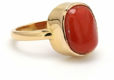 Sidhi shree Oval Red Coral Stone Ring Moonga Stone Gold Plated Ring