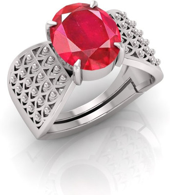 TODANI JEMS 14.25 Ratti Manikya Gemstone Adjustable Ring With Lab CertificateD Stone Ruby Silver Plated Ring