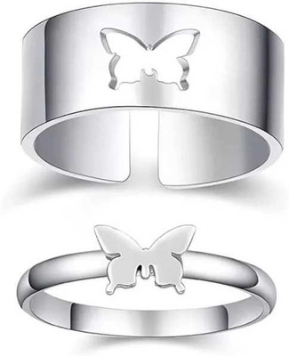 Inori Butterfly Silver Plated Couple Ring for Lovers valentine (1PAIR) SILVER Stainless Steel Sterling Silver Plated Ring Set