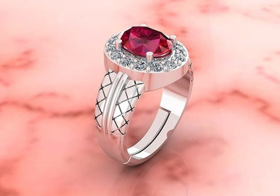 SIDHGEMS 7.25 Ratti with Lab Tested untreated Unheated Natural Silver Adjustable Ring Brass Ruby Silver Plated Ring