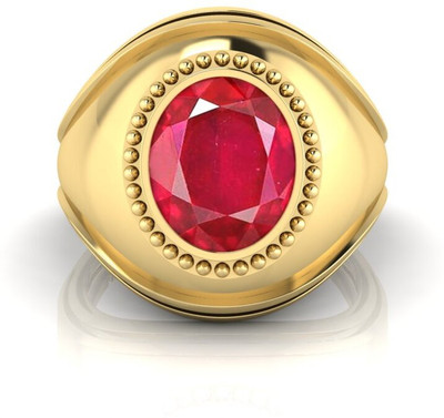 Pranjal Gems 9.25 Ratti Manikya Gemstone Adjustable Ring With Lab CertificateCK Stone Ruby Brass Plated Ring