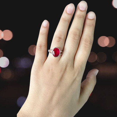 Gemzonite Most Demanded Ruby Ring Manik Effective Stone for men & women Brass Ruby Silver Plated Ring
