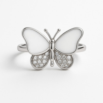 radiant Butterfly Dimond Studed Silver Silver Plated Ring