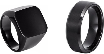 Dynamic Retail Global Set of 2 Rings for Men, Black-Black Alloy Ring