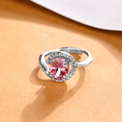CLARA Maline Pink Sterling Silver Cubic Zirconia Platinum Plated Ring