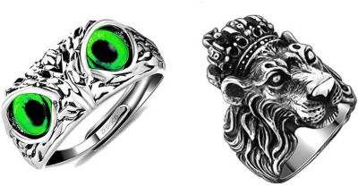 zebisco Green adjustable owl eyes ring and crown lion head ring Metal, Alloy, Stainless Steel, Stone, Sterling Silver Silver Plated Ring