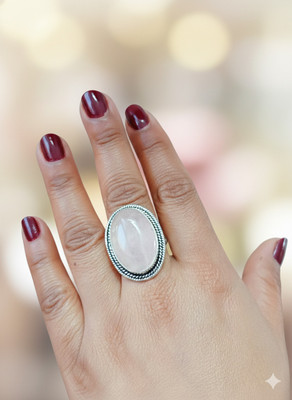 ShrimJewels Shrim Jewels Natural Rose Quartz Adjustable Brass Ring for Men & Women Metal Quartz Black Silver Plated Ring