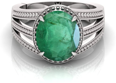 Pranjal Gems 9.25 Ratti Panna Gemstone Adjustable Ring With Lab CertificateTU Shell Emerald Rhodium Plated Ring