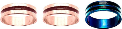 Dynamic Retail Global Set of 3 Rings for Men & Women, Gold-Blue Alloy Ring