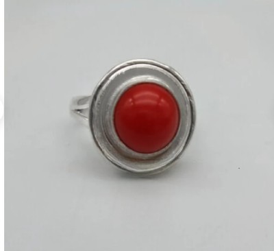 Ceylonmine01 Natural Moonga Stone Ring Silver Plated Coral Stone For Men & Women Ring Alloy Coral Silver Plated Ring