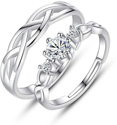 Inori AdjustableCoupleRingsComboforLoverCrownEngravedKingQueenAmericandiamondValentine Brass, Stainless Steel, Steel, Metal, Brass, Copper, Crystal Cubic Zirconia Silver Plated Ring Set