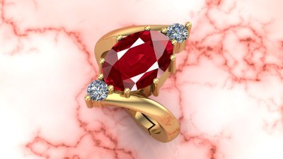 JEMSPRIME 11.25 Ratti 10.00 Crt Natural Ruby Manik GemStone Ring With Lab Certificate Brass Ruby Gold Plated Ring