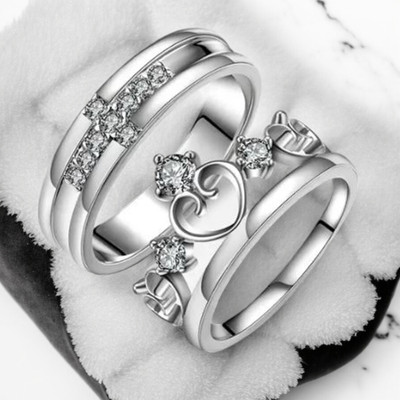 Shiv Jagdamba King and Queen Adjustable Every Special Occasion American diamond Ring Stainless Steel Ring Set