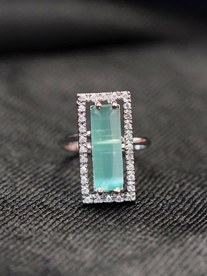 Zoey Silver Plated AD- Studded Adjustable Finger Ring Brass Cubic Zirconia Rhodium Plated Ring