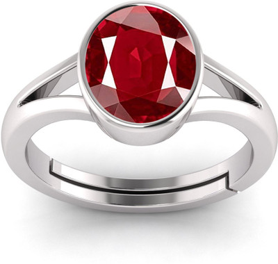 TODANI JEMS Natural 14.25 Ratti Ruby Manikya Ring With Lab Certificate Silver Ruby Sterling Silver Plated Ring