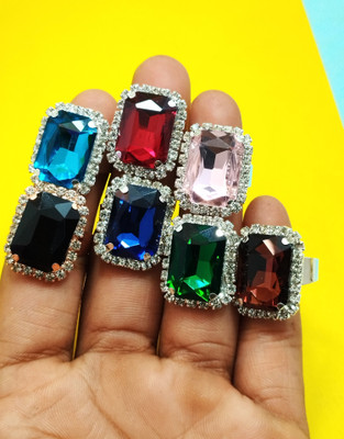 Divyanshi Collection Combo Pack Of Multicolour 7 Ad Rings Brass Diamond Gold, Silver Plated Ring Set