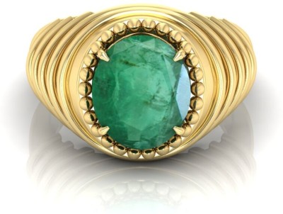 Pranjal Gems 9.25 Ratti Panna Gemstone Adjustable Ring With Lab CertificatePA Stone Emerald Brass Plated Ring