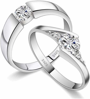 White Chimes Brass, Stainless Steel, Copper, Brass Cubic Zirconia Rhodium, Silver, Gold Plated Ring Set
