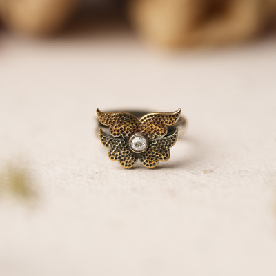 Sanseeta Kiran- Silver oxidised ring Brass Zircon Silver Plated Ring