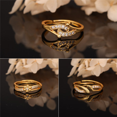 Weroxa Combo of 3 AD Brass Diamond Gold Plated Ring